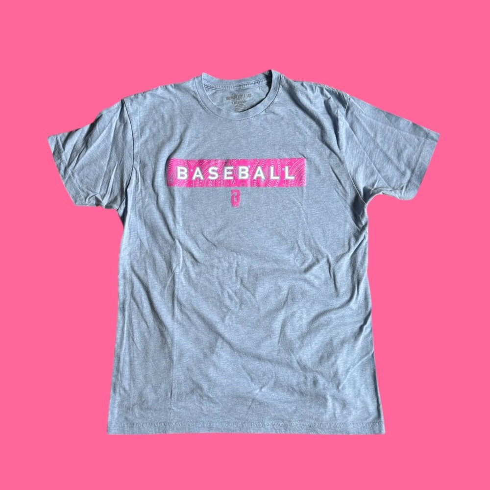 Baseball Lifestyle 101 Light Blue and Pink Paisley Tshirt Mens Medium EUC